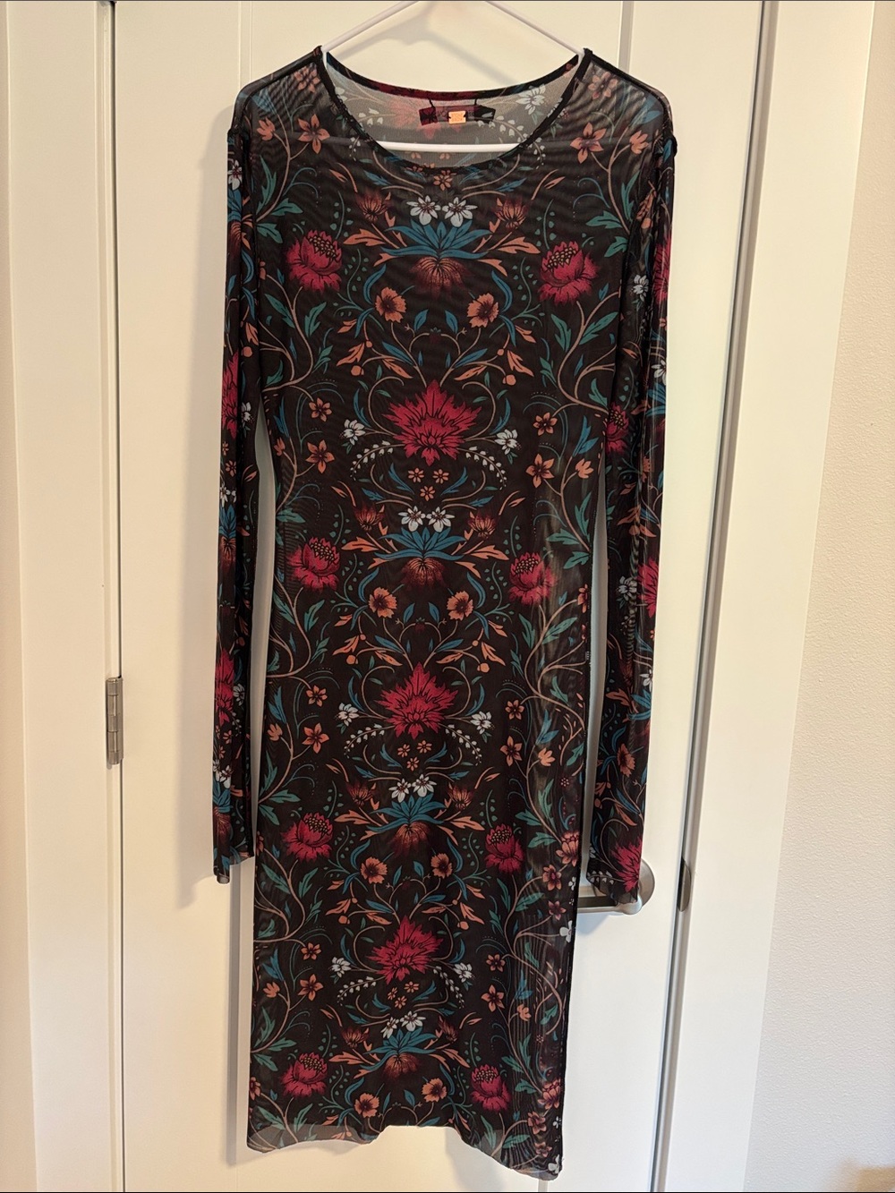 Floral Long Sleeve Sheer Midi Dress With Tube Dress Liner